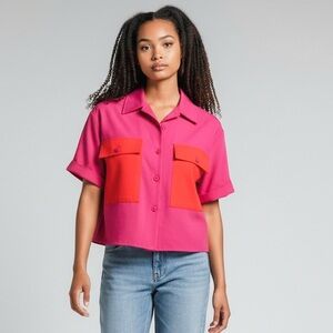 Vintage 2NU Elegant Fuchsia and Orange Crop Top Button Down
